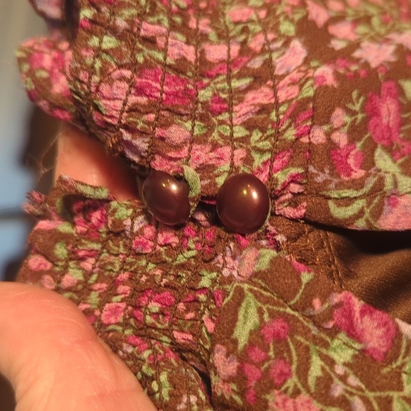 In Bloom Pink floral sheer  Bishop Sleeve Ruffled Tiered Prairie Midi Dress Sz M - Picture 5 of 11